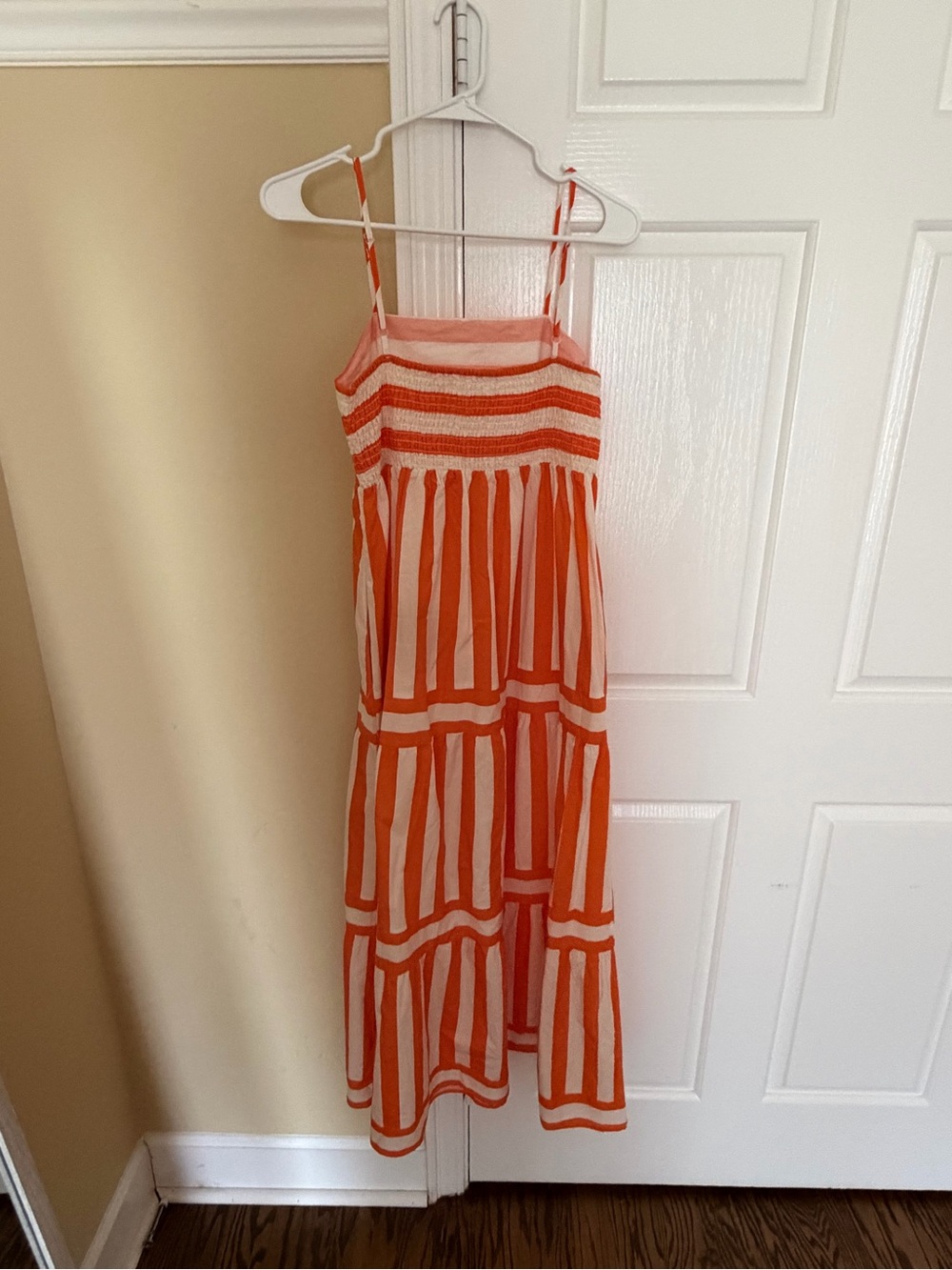 Chouyatou Orange & White Striped Smocked Maxi Dress Medium